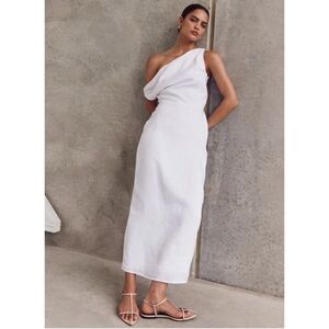 🤍 DISSH Cass White Linen One-Shoulder Dress Size 6